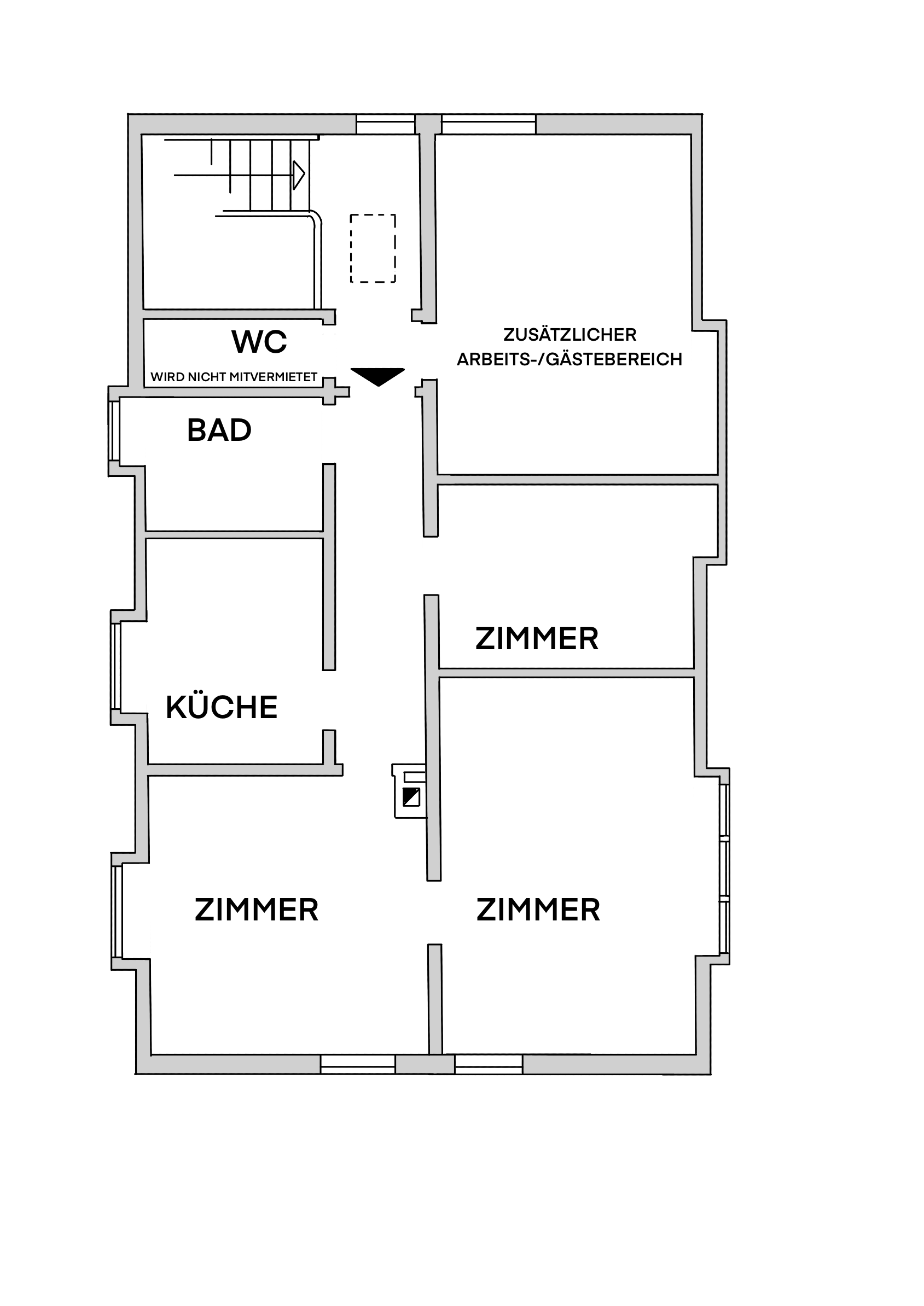 Sonnige 3-Zimmer-Wohnung mit zusätzlichem Arbeitszimmer am schönen Killesberg - Grundriss